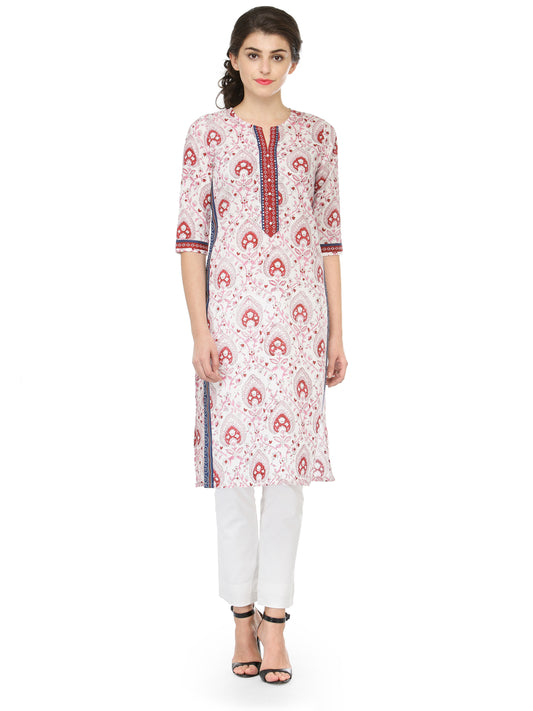 Pink Motif Cotton Printed Women's Long Kurta JP1124
