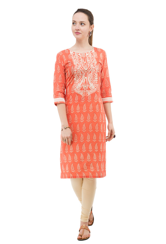 Peach colored self print Inhabit Kurti JP1128