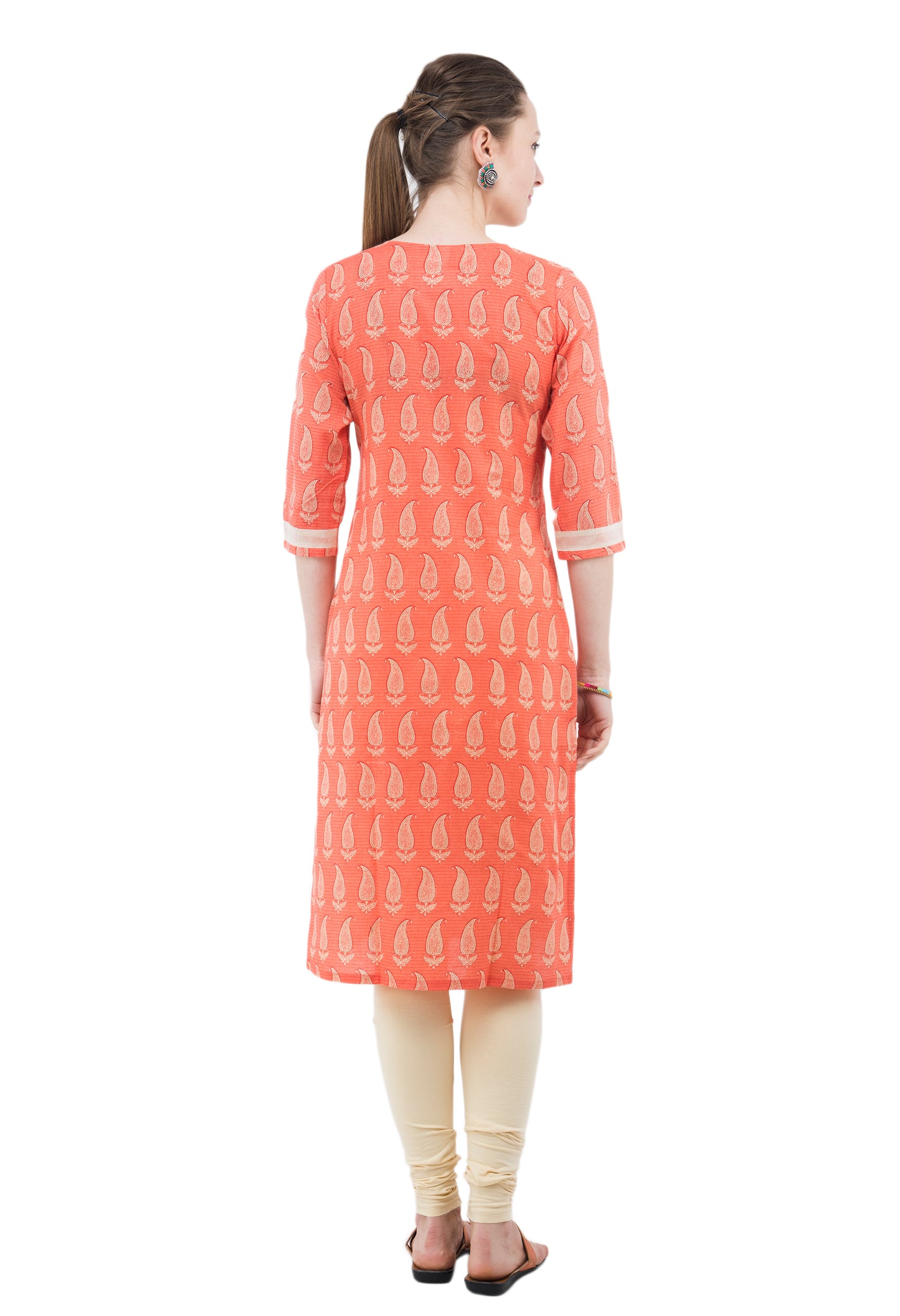 Peach colored self print Inhabit Kurti JP1128