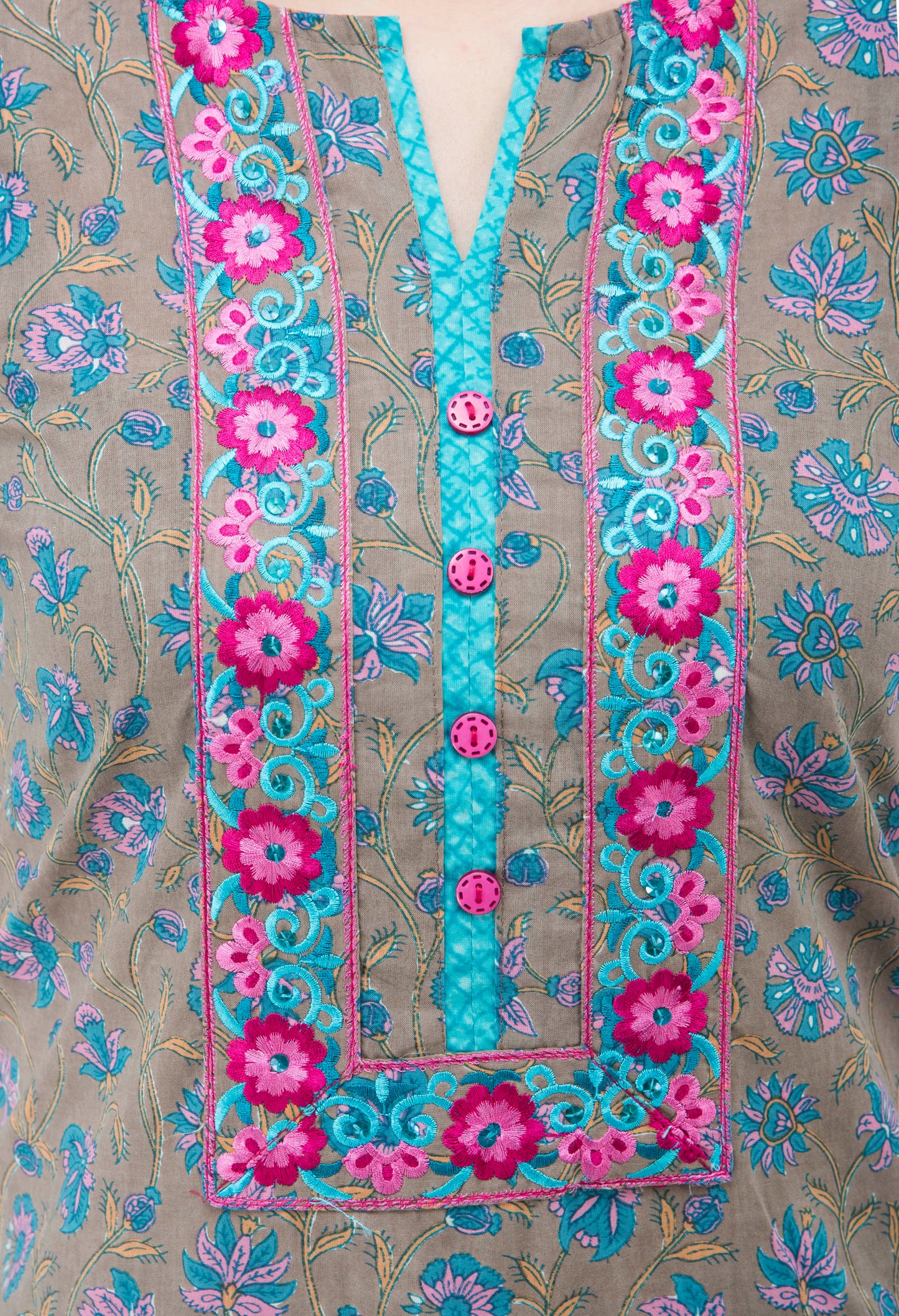 Inhabit Ash Coloured Printed Cotton Kurta for Women JP1153