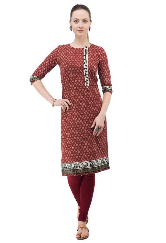 Burgundy print side slit placket kurti for ladies JP1155