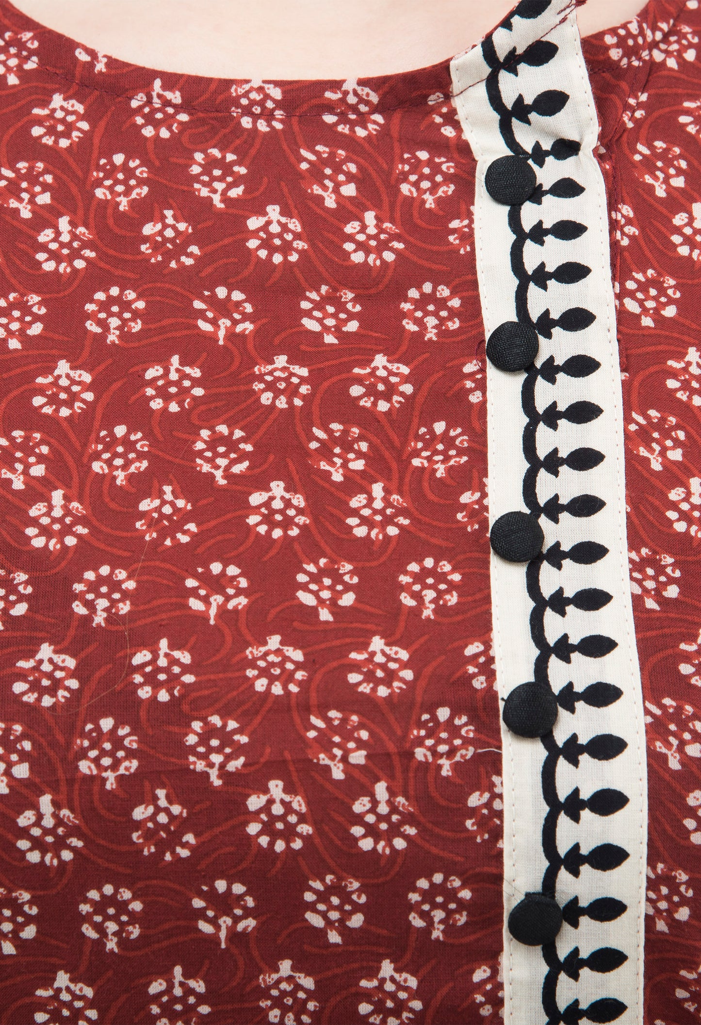 Burgundy print side slit placket kurti for ladies JP1155