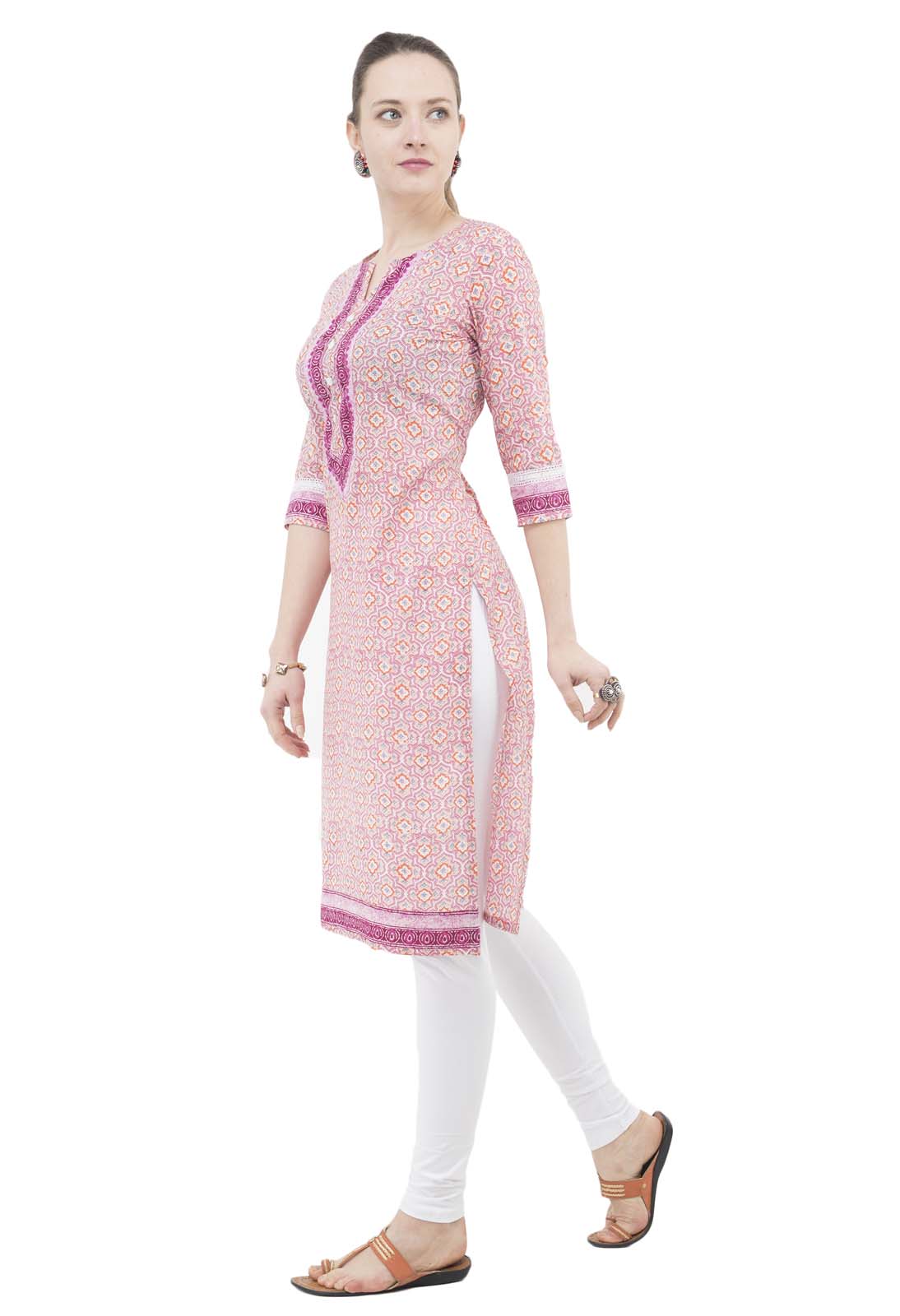 Light pink long cotton printed kurta JP1159