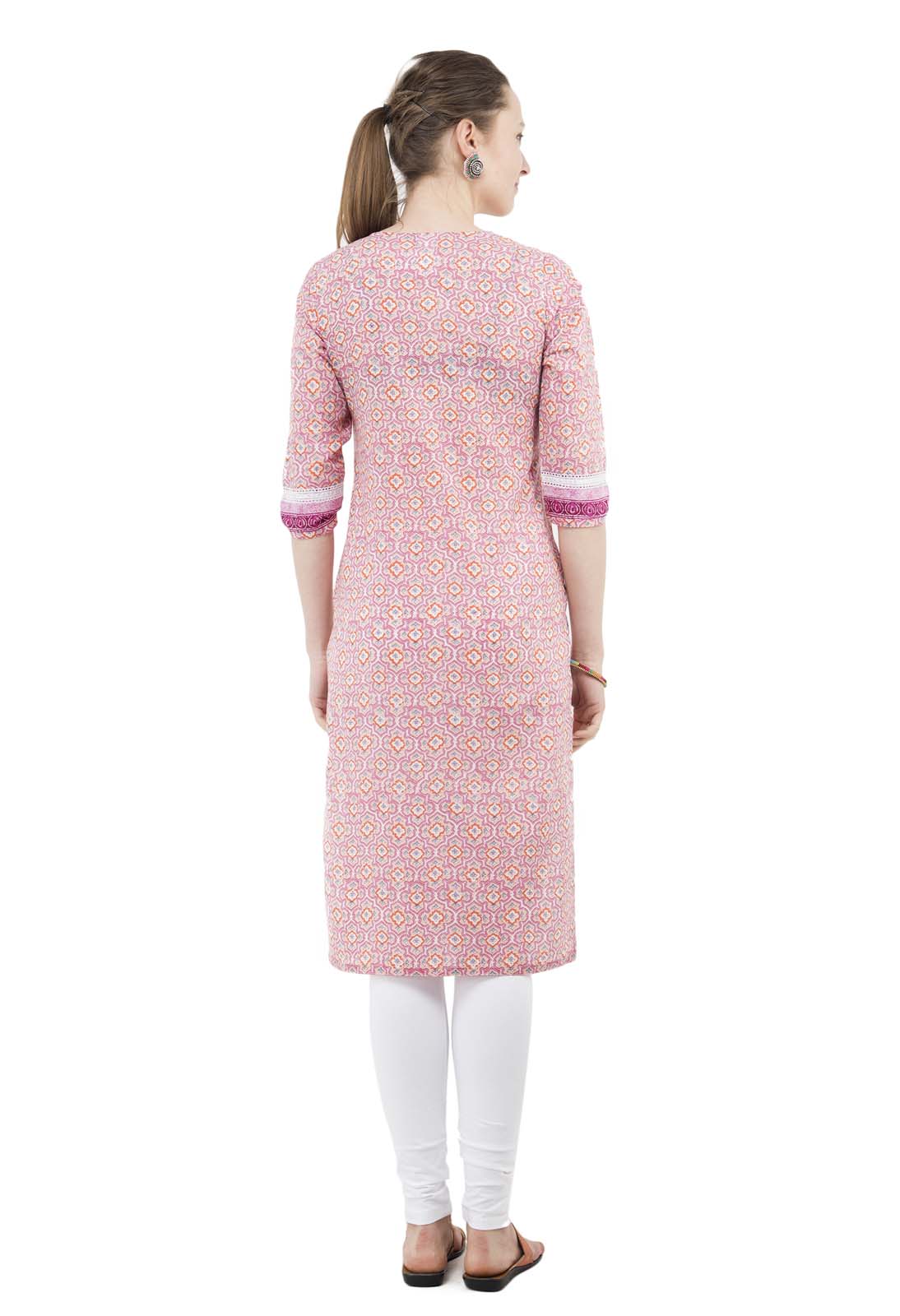 Light pink long cotton printed kurta JP1159
