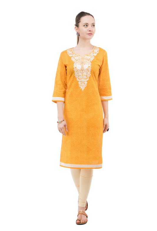 Golden yellow with white embroidered yoke kurta JP1161