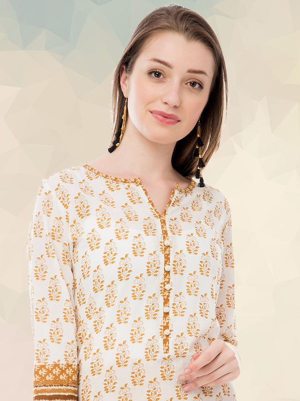 Pearl Embellished Printed Cotton Kurti For Women JPL1139