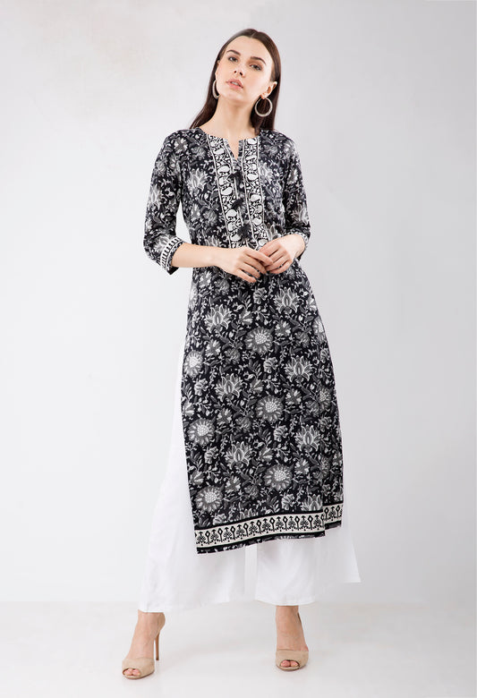 Tonal Print Black and White Kurta JPL1144