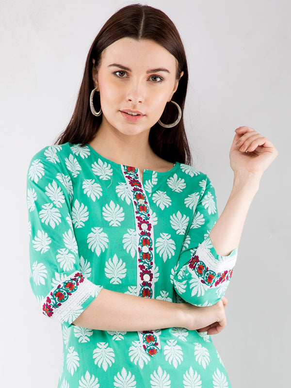 Light Green Printed Jaipuri Kurta JPL1149