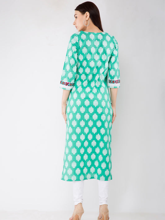 Light Green Printed Jaipuri Kurta JPL1149