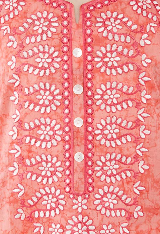 Peach colored long Kurta with embroidered Yoke JPL1172
