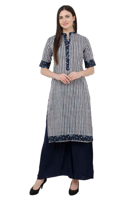 Inhabit Pure cotton Striped blue ladies Kurti JPL1175