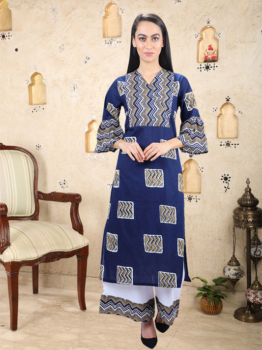 Indigo and Gold Kurta Palazzo Set UCEN19019