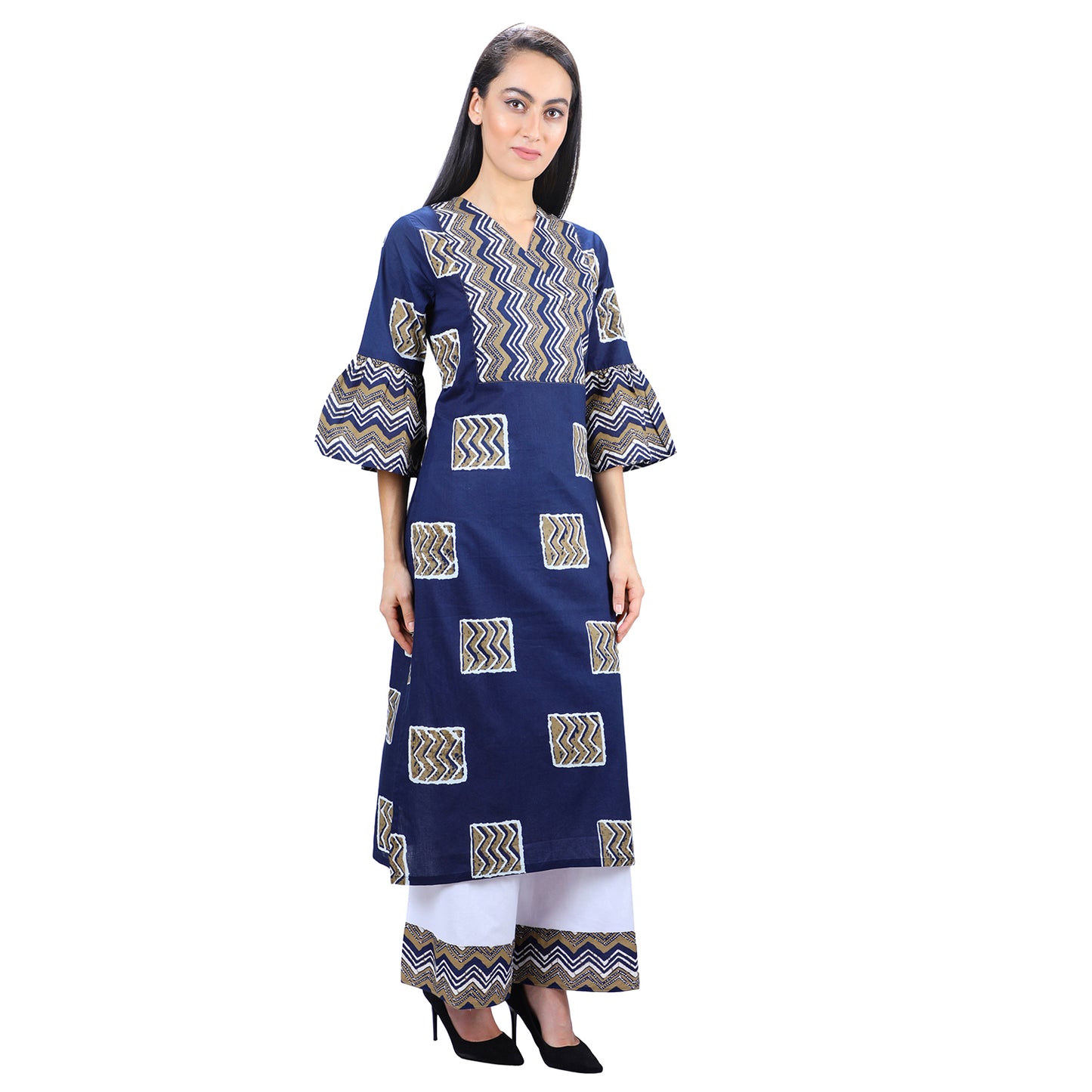 Indigo and Gold Kurta Palazzo Set UCEN19019