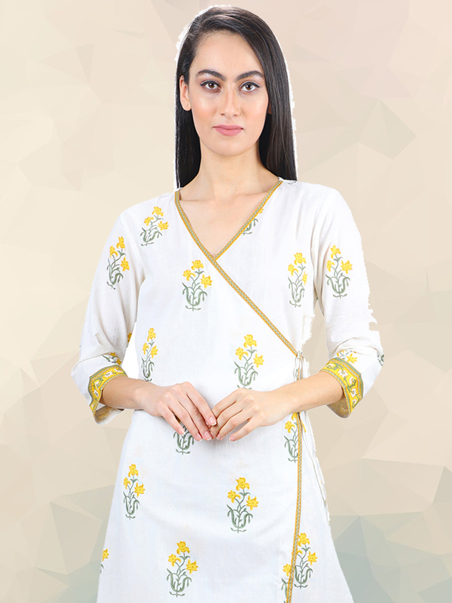 Yellow Print Angrakha Kurta Palazzo Set UCEN19023