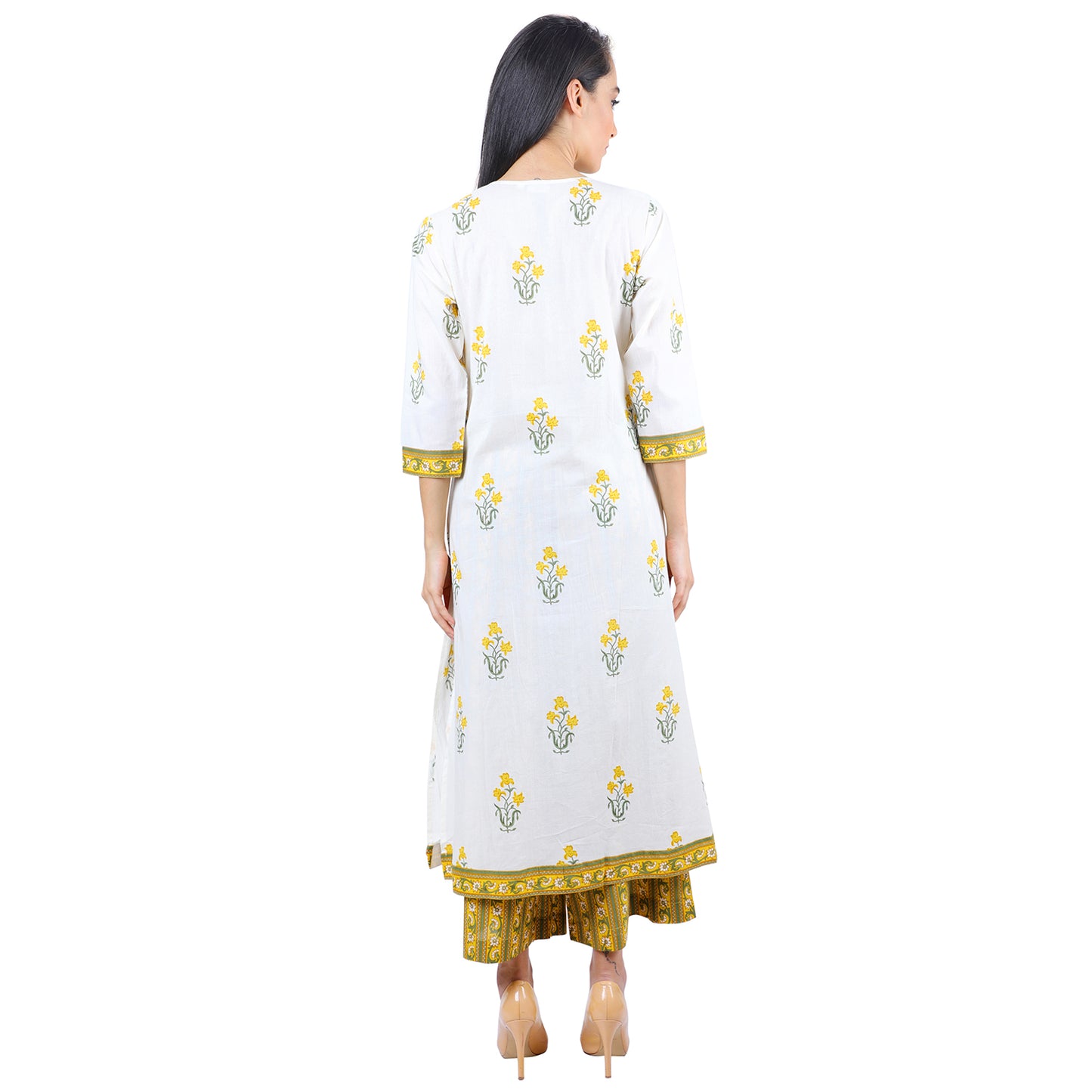 Yellow Print Angrakha Kurta Palazzo Set UCEN19023