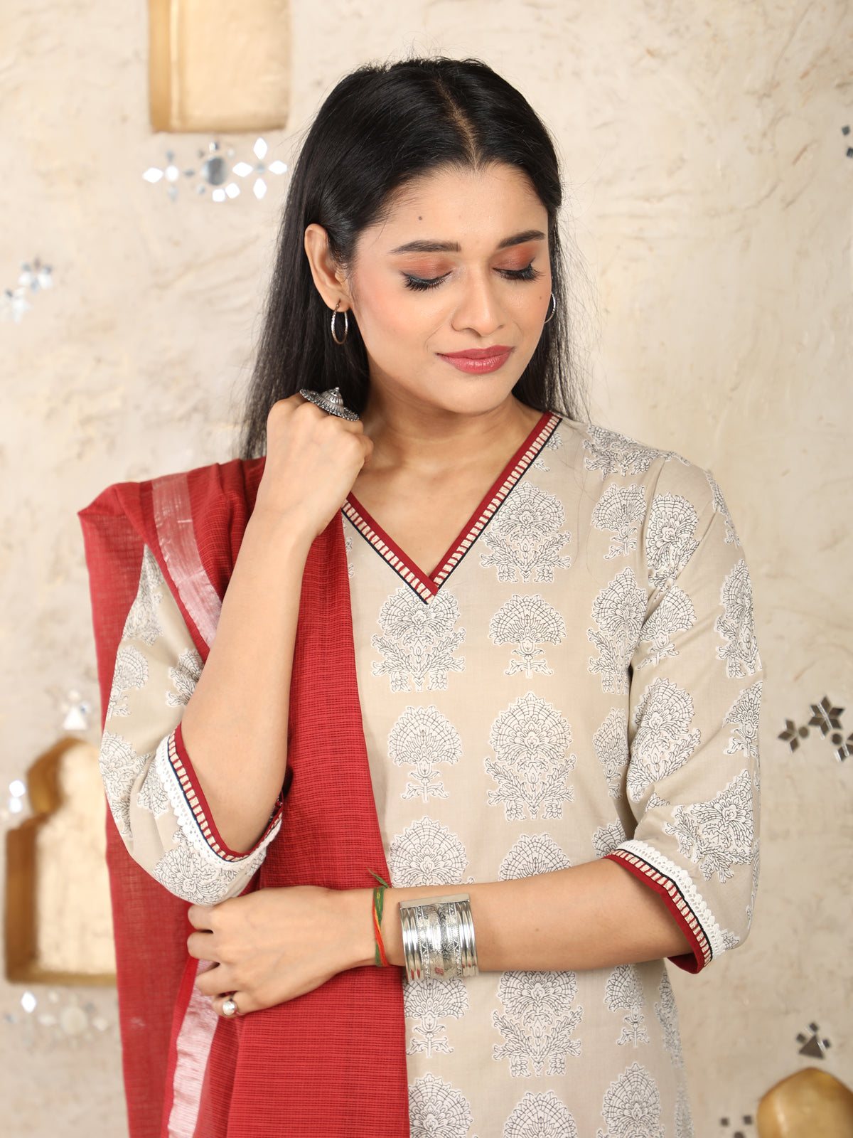 V-Neck Pastel Office Wear Cotton Kurti UCK22002