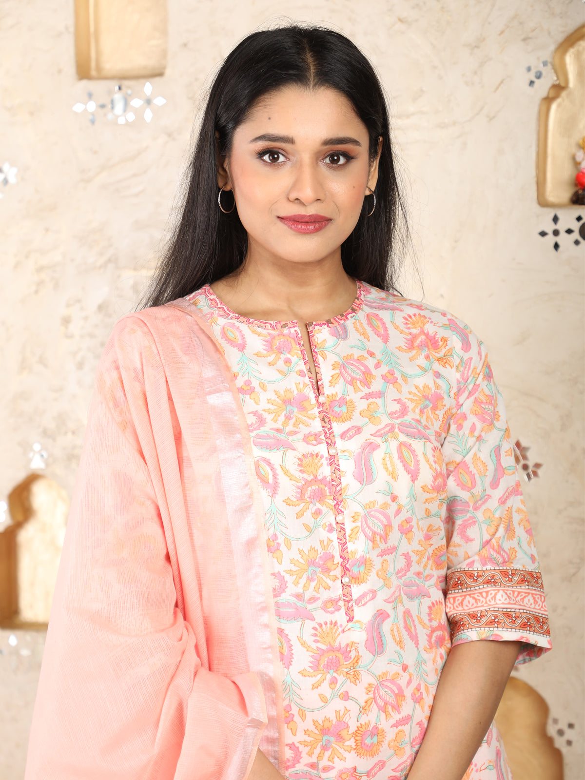 Gulab Bari Pink Print Office Wear Cotton Kurti UCK22008