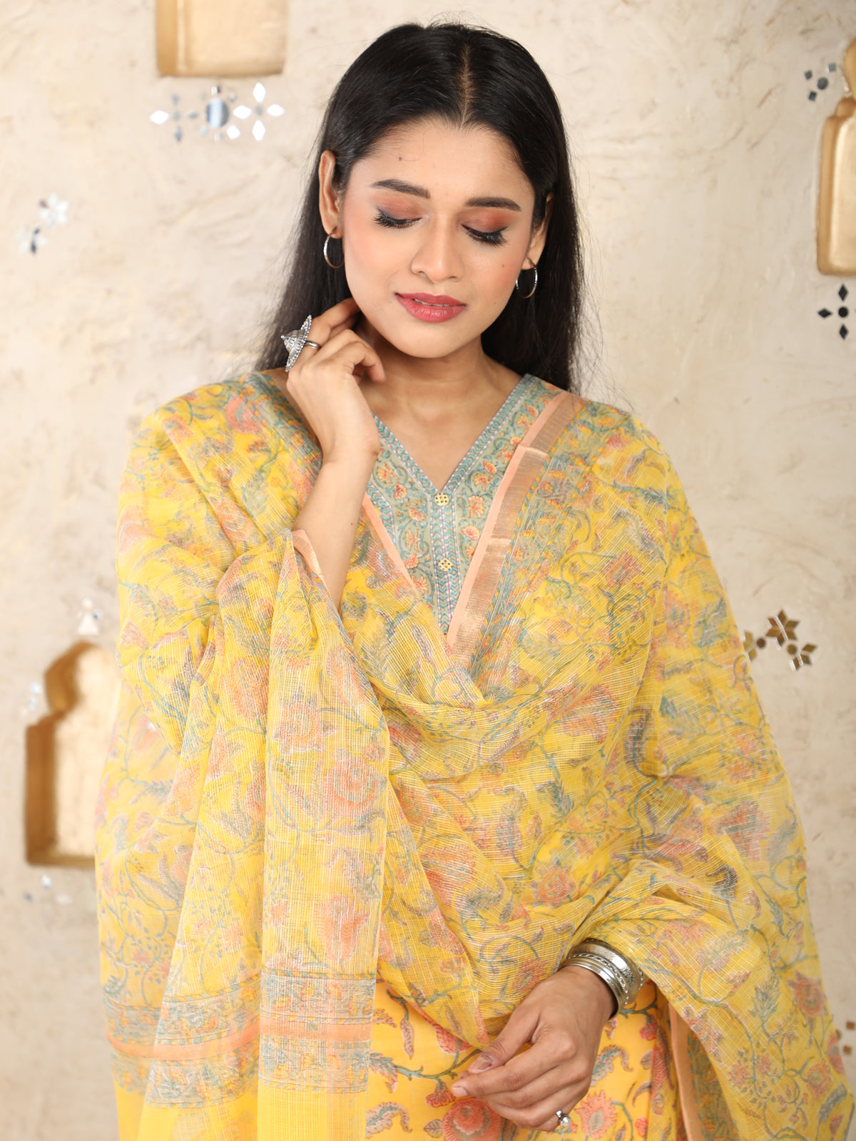 Cotton Mulmul Yellow Printed Dupatta UCK22009D