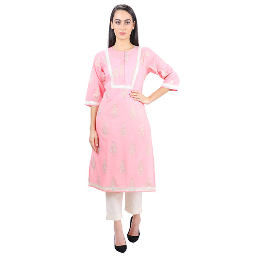 Khadhi Print Pink Ladies Kurta UCK22011