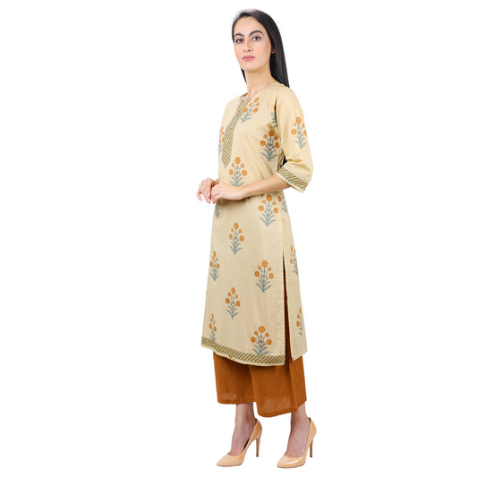 Floral Print Beige Colour Knee Length Kurti UCK22019