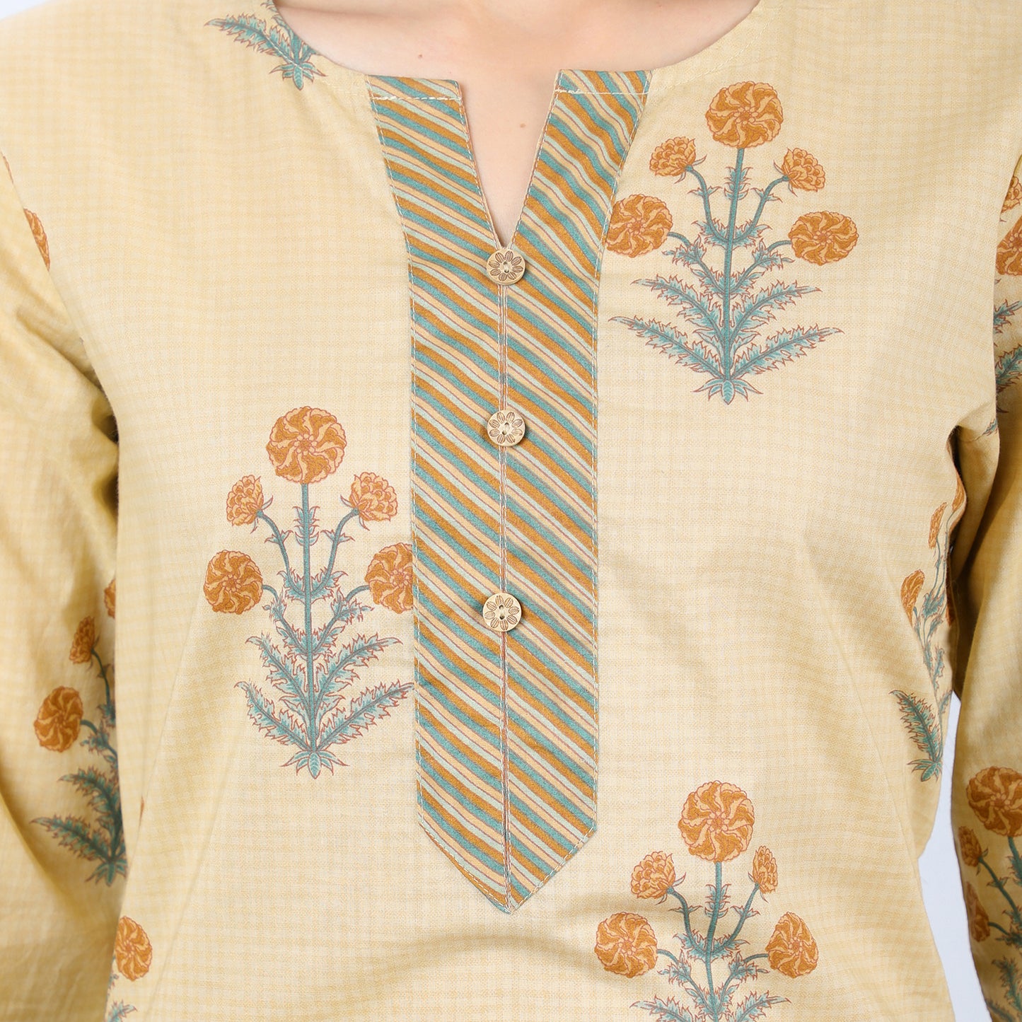 Floral Print Beige Colour Knee Length Kurti UCK22019