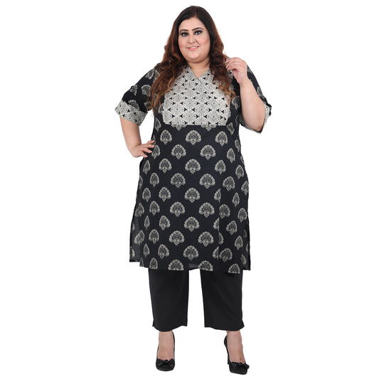 Color Block Cross Yok Black and White Smart Casual Kurti UCK22026
