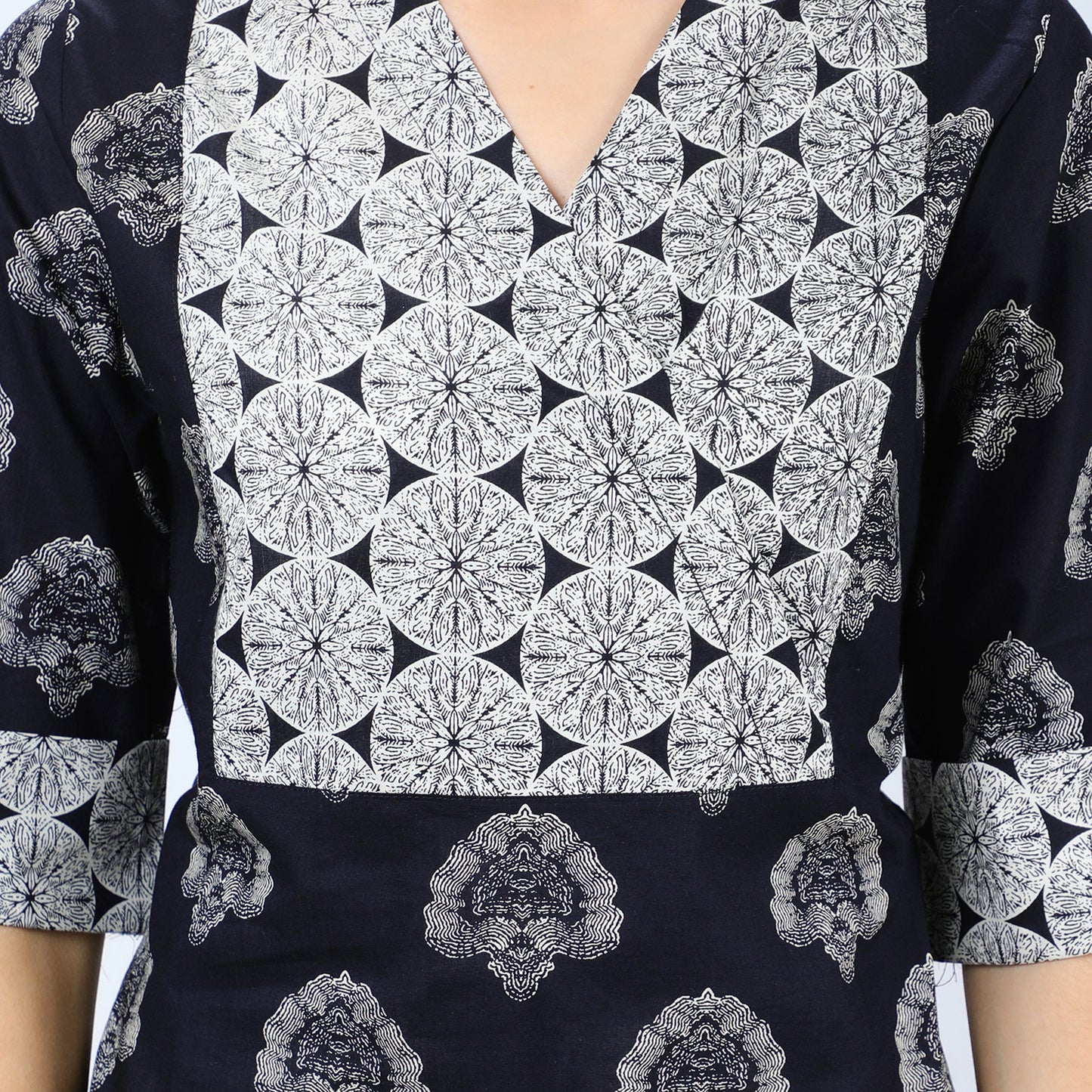 Color Block Cross Yok Black and White Smart Casual Kurti UCK22026