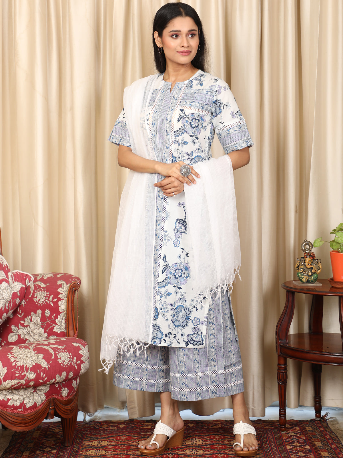 White Floral Lace Kurta UCK22038