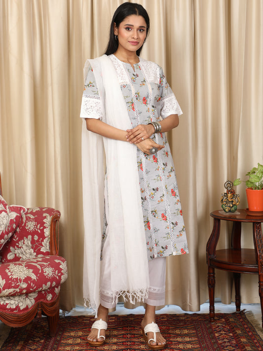 Lace Yoke Printed Kurta UCK22040