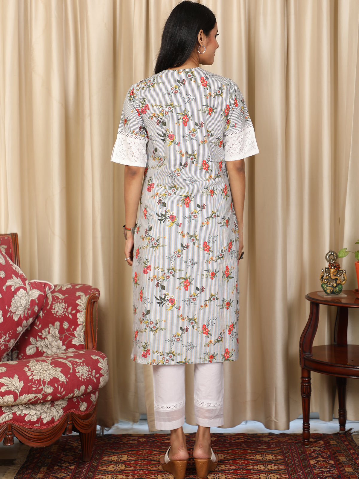 Lace Yoke Printed Kurta UCK22040