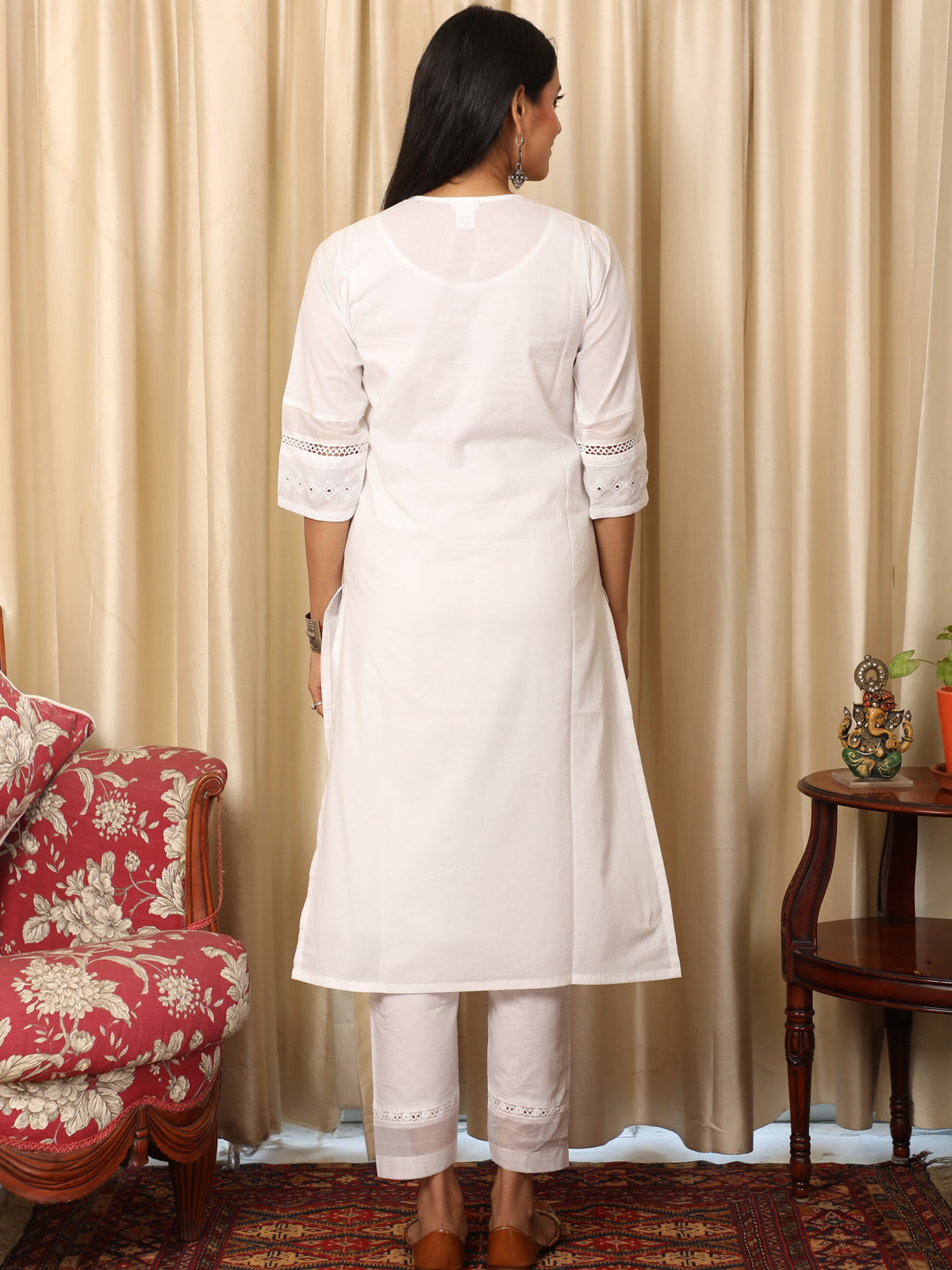 Embroidered White Lace Kurta UCK22050
