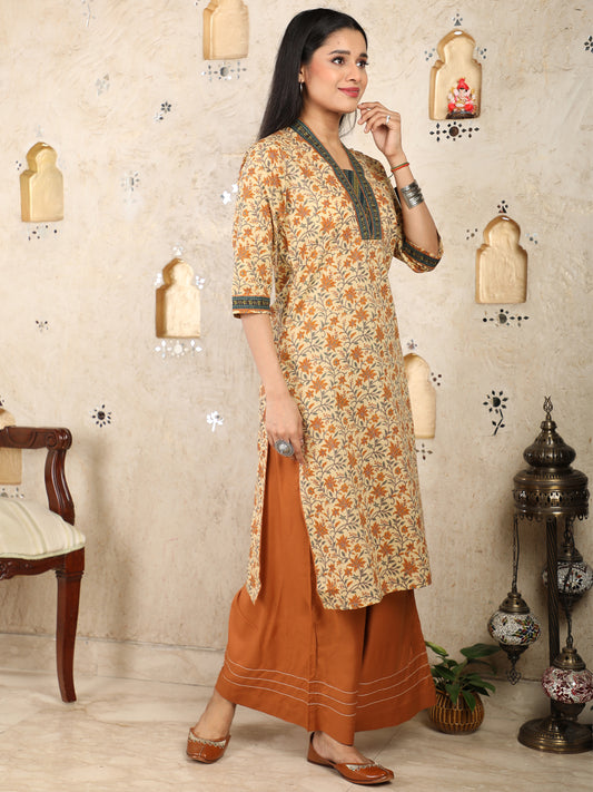 Mustard Floral Print kurta UCK22053