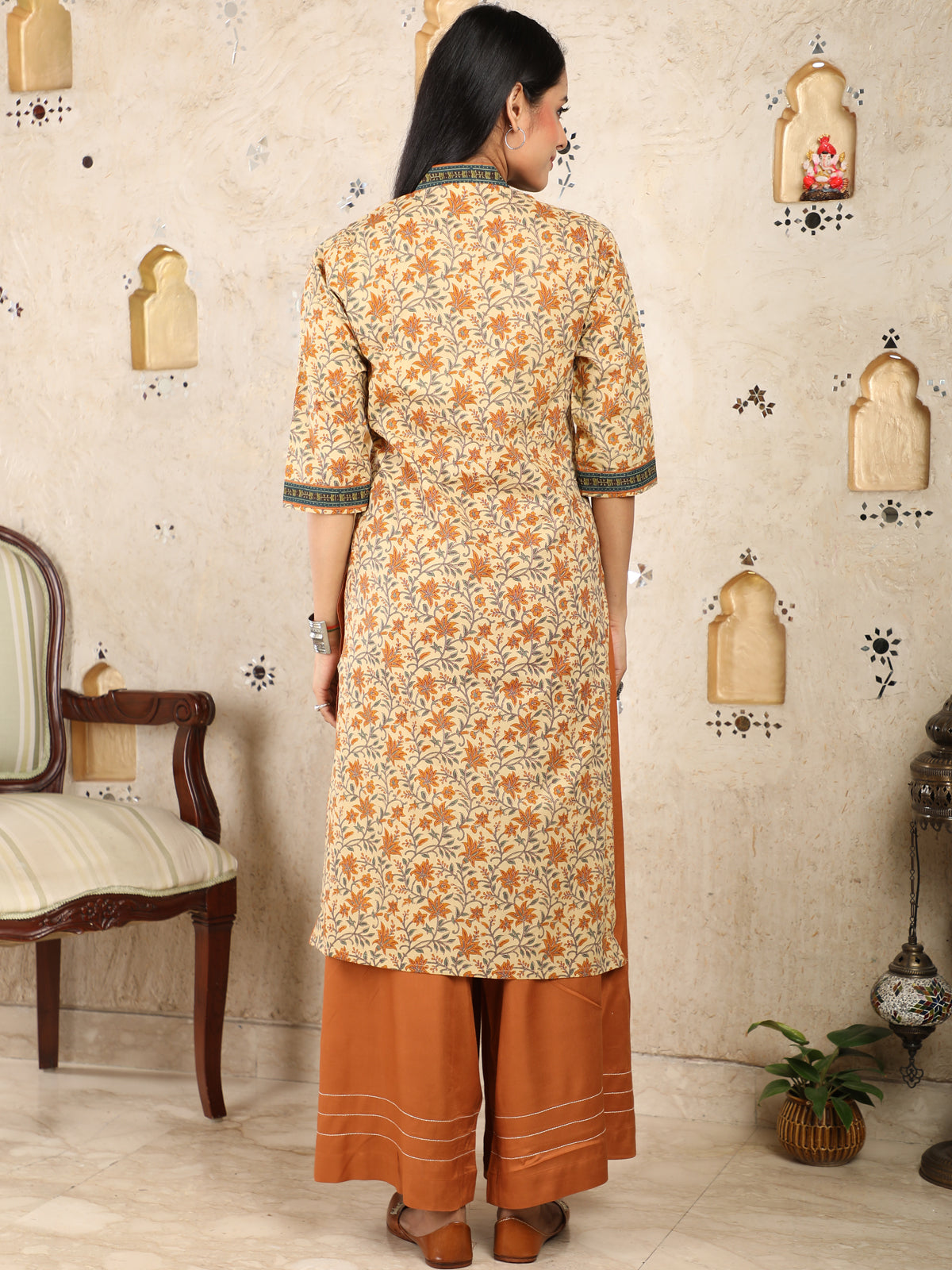 Mustard Floral Print kurta UCK22053