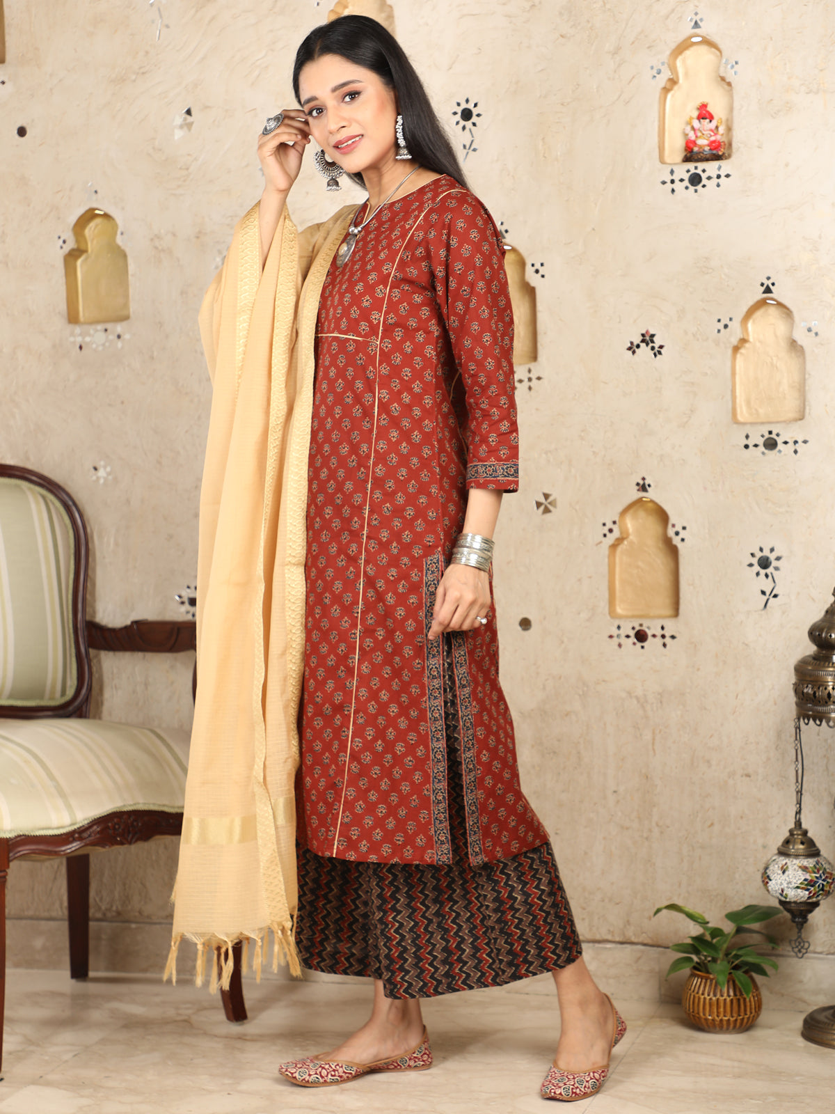Ajrakh Print Rust Kurta UCK22056