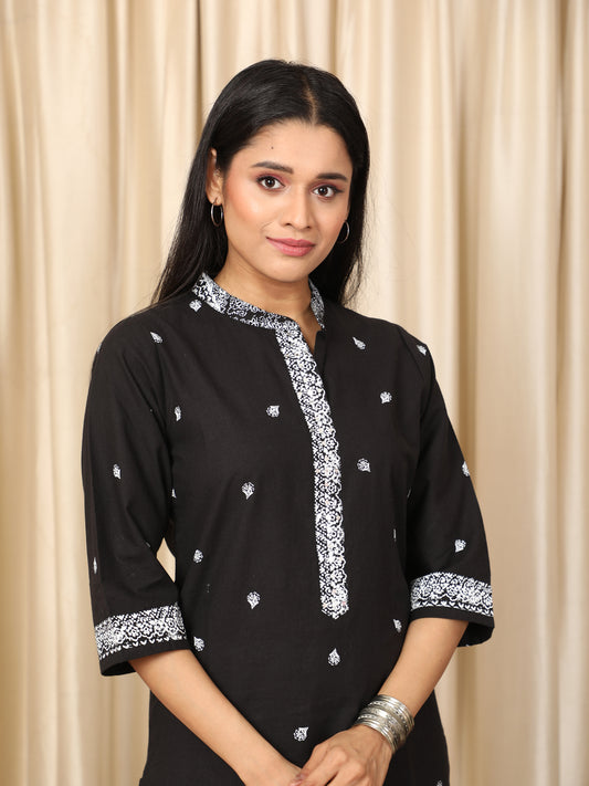 Block Printed Black Handloom Kurta UCK22073