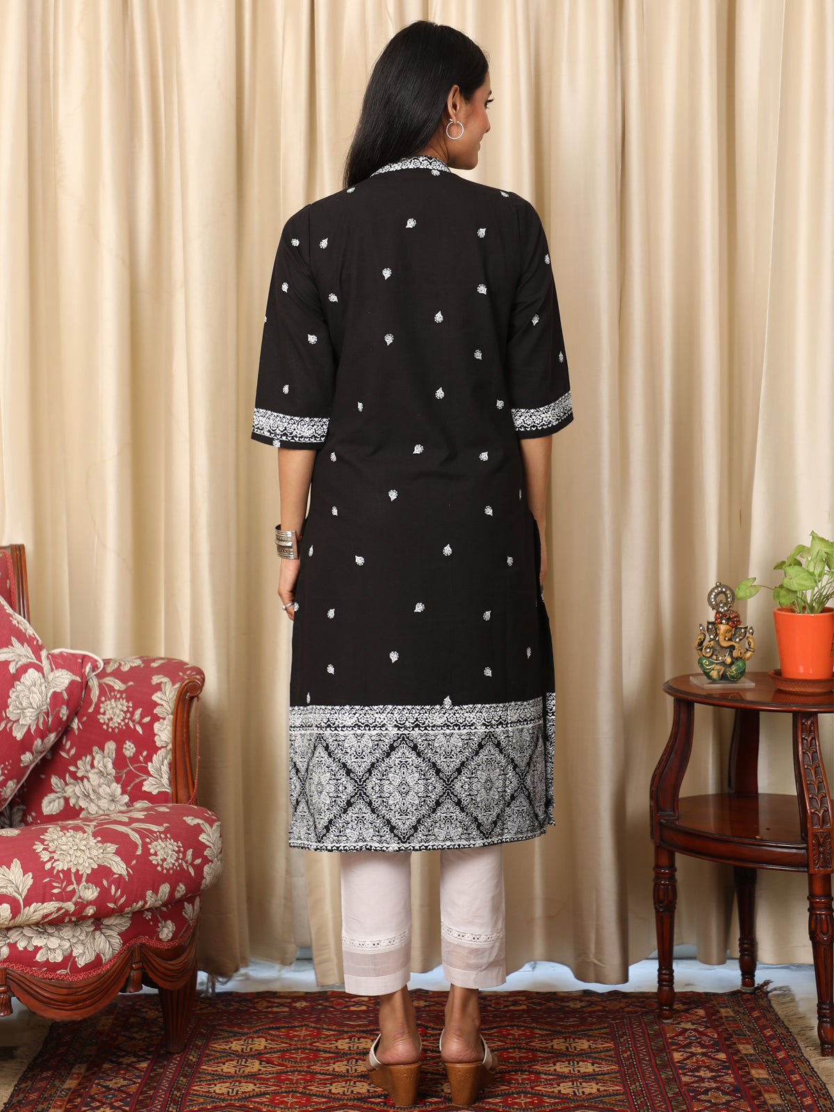 Block Printed Black Handloom Kurta UCK22073