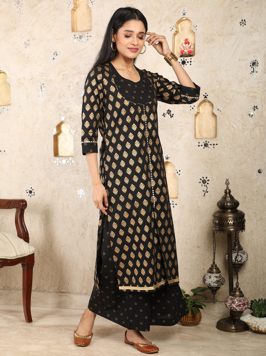 Regal Gold on Black Party Wear Kurti UCKL22023