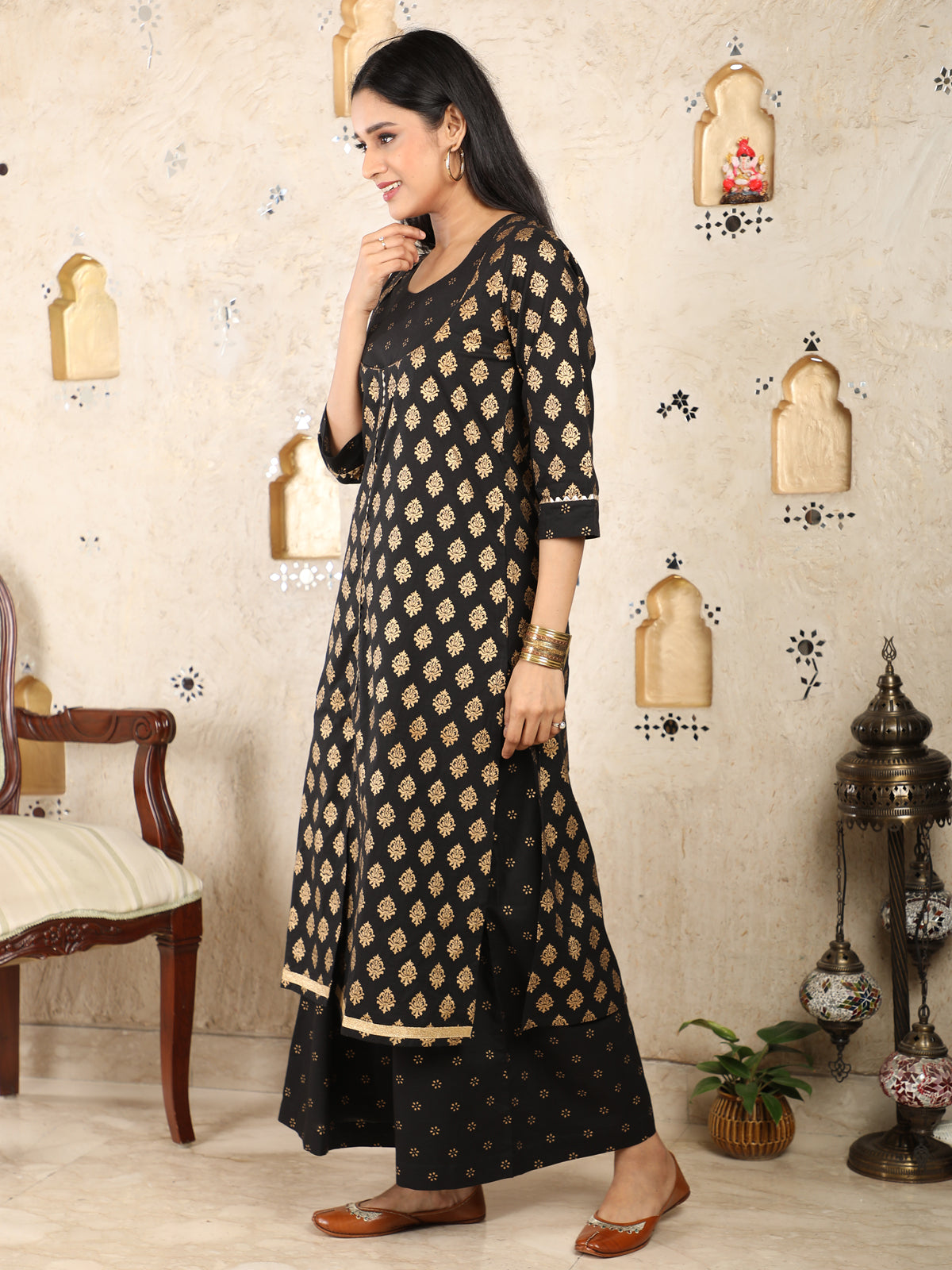 Regal Gold on Black Party Wear Kurti UCKL22023