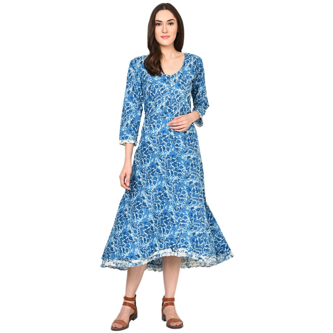 High Low Cotton Print Frill Dress UD6014