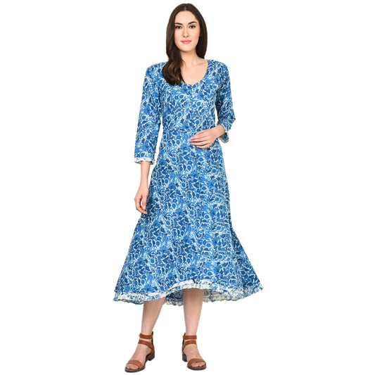 High Low Cotton Print Frill Dress UD6014