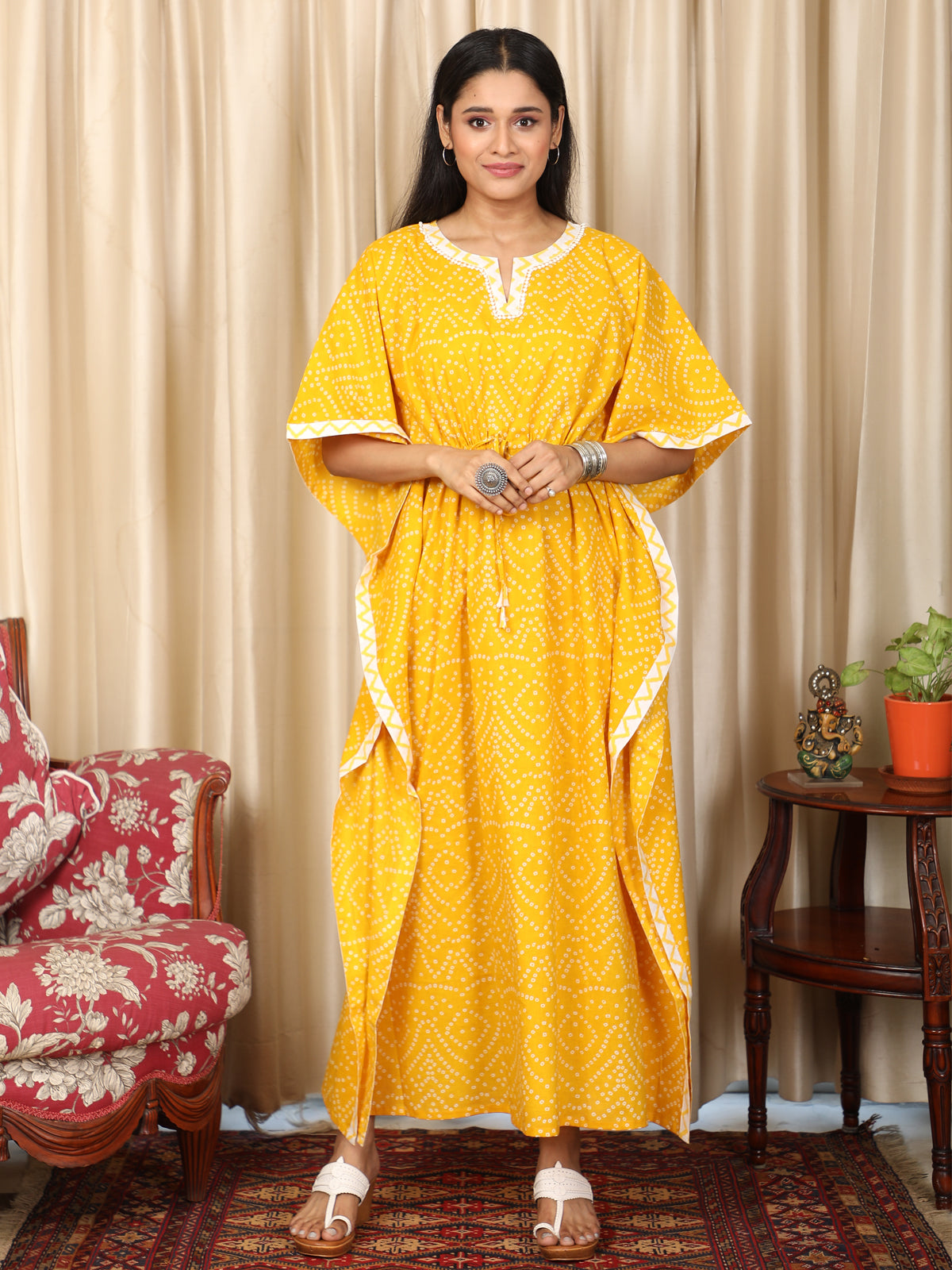 Polkadot Yellow Kaftan UKAF22059