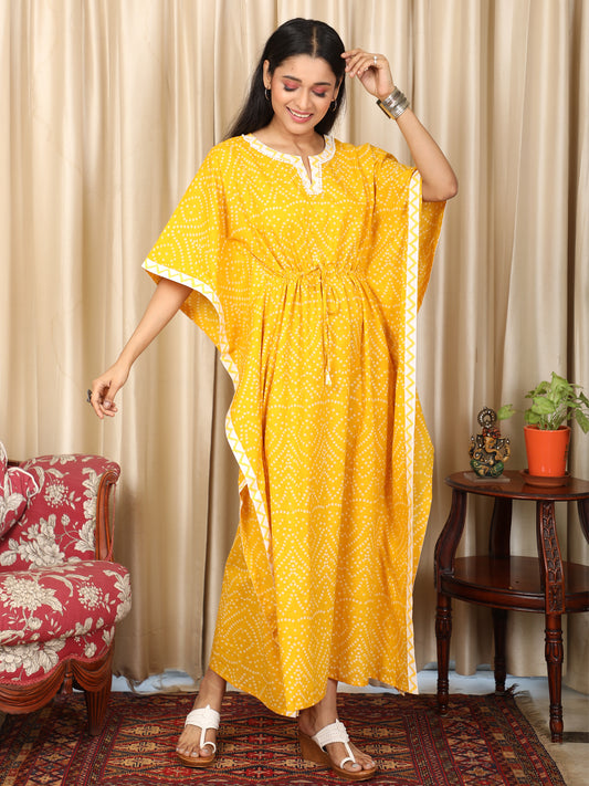 Polkadot Yellow Kaftan UKAF22059