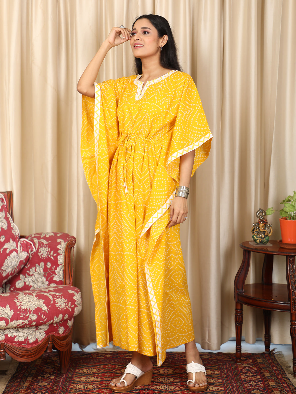 Polkadot Yellow Kaftan UKAF22059