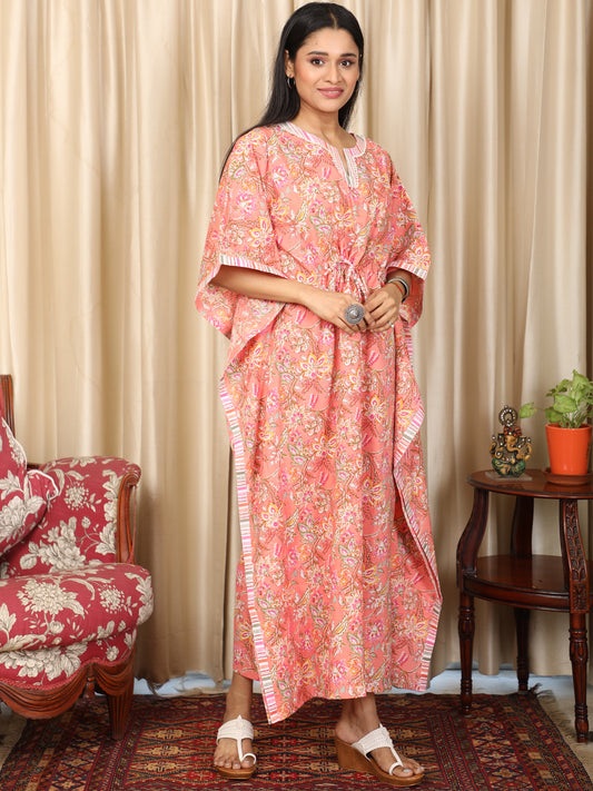 Peach Floral Print Kaftan UKAF22061