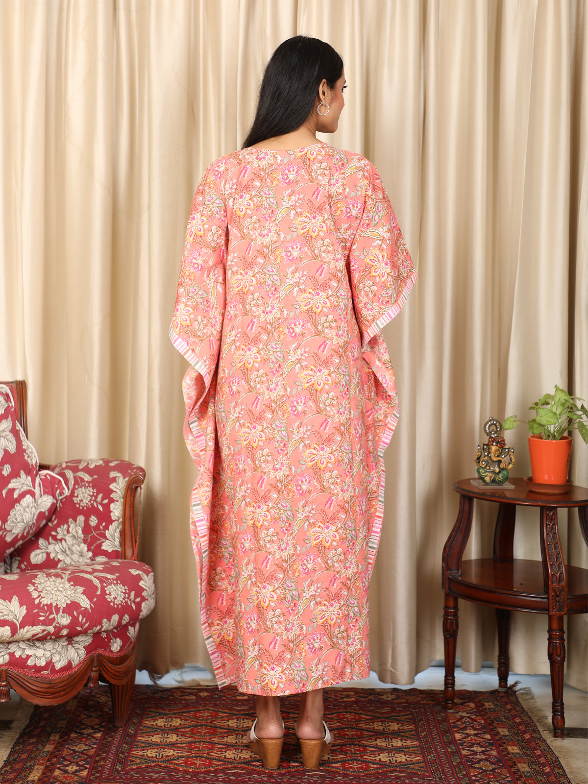 Peach Floral Print Kaftan UKAF22061