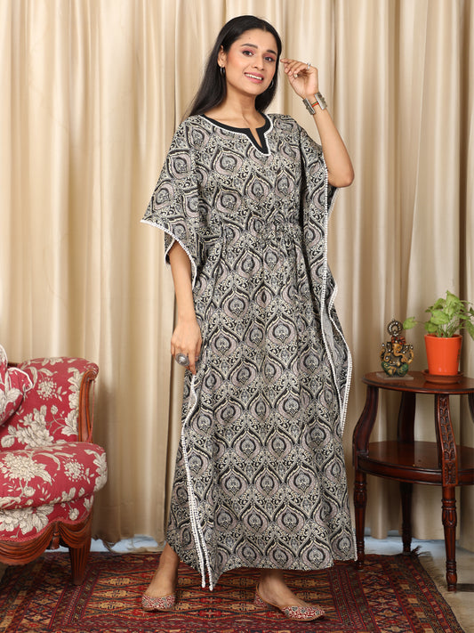 Grey and White Print Kaftan UKAF22062