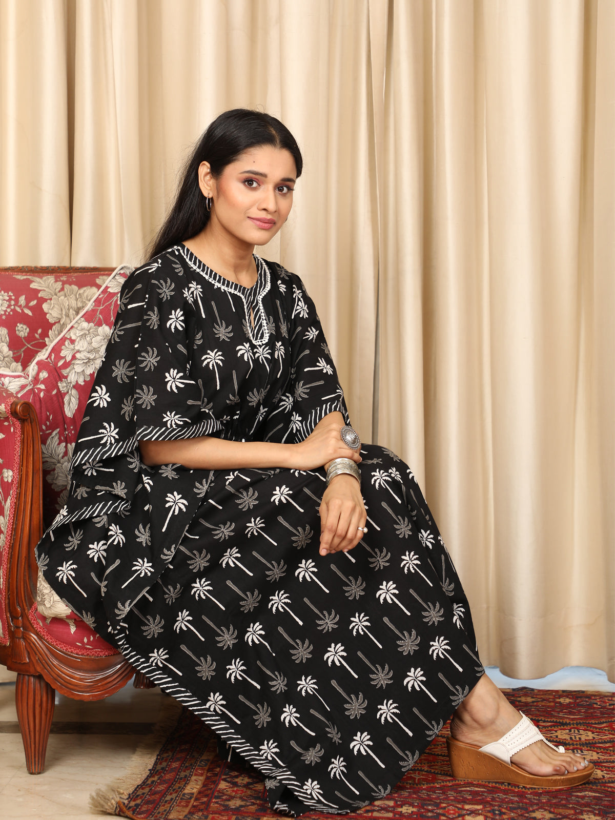 Black and White Print Kaftan UKAF22072