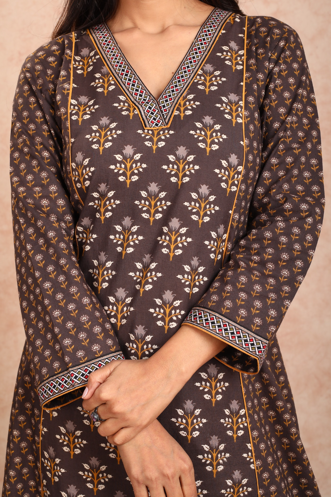 navi-nari-adab-brown-floral-printed-kurta