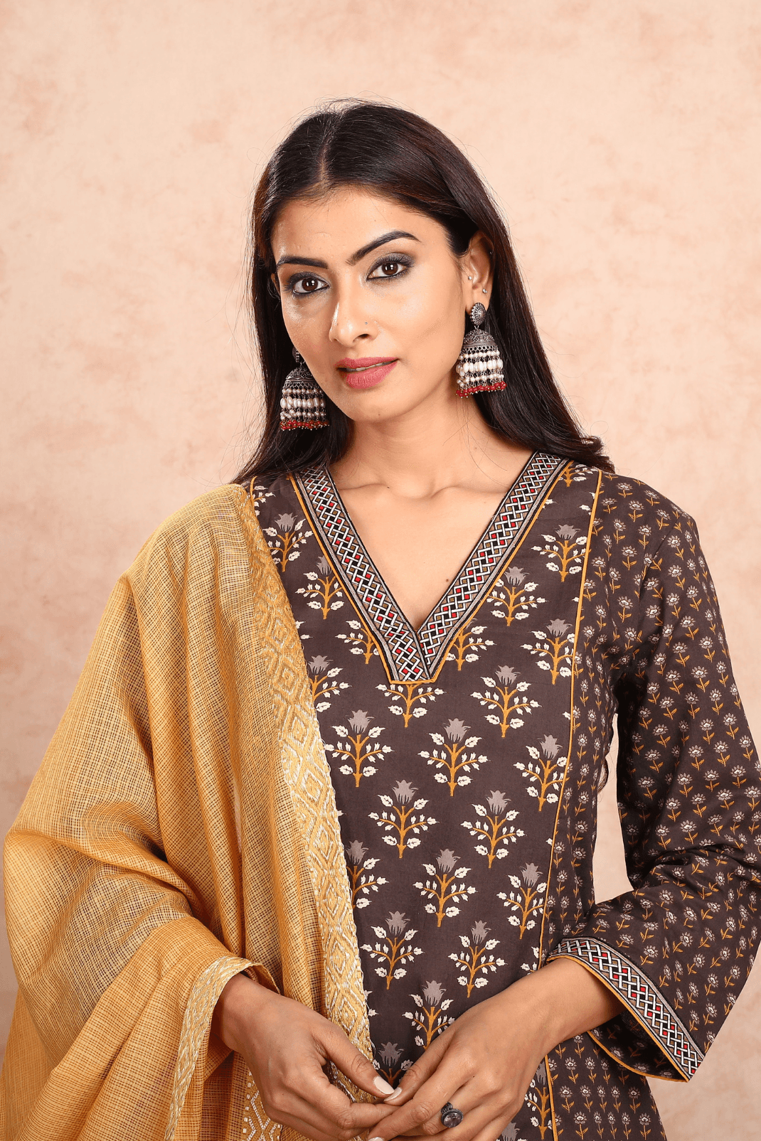 Adab Brown Floral Printed Kurta UCK22146 - Uniquestuff