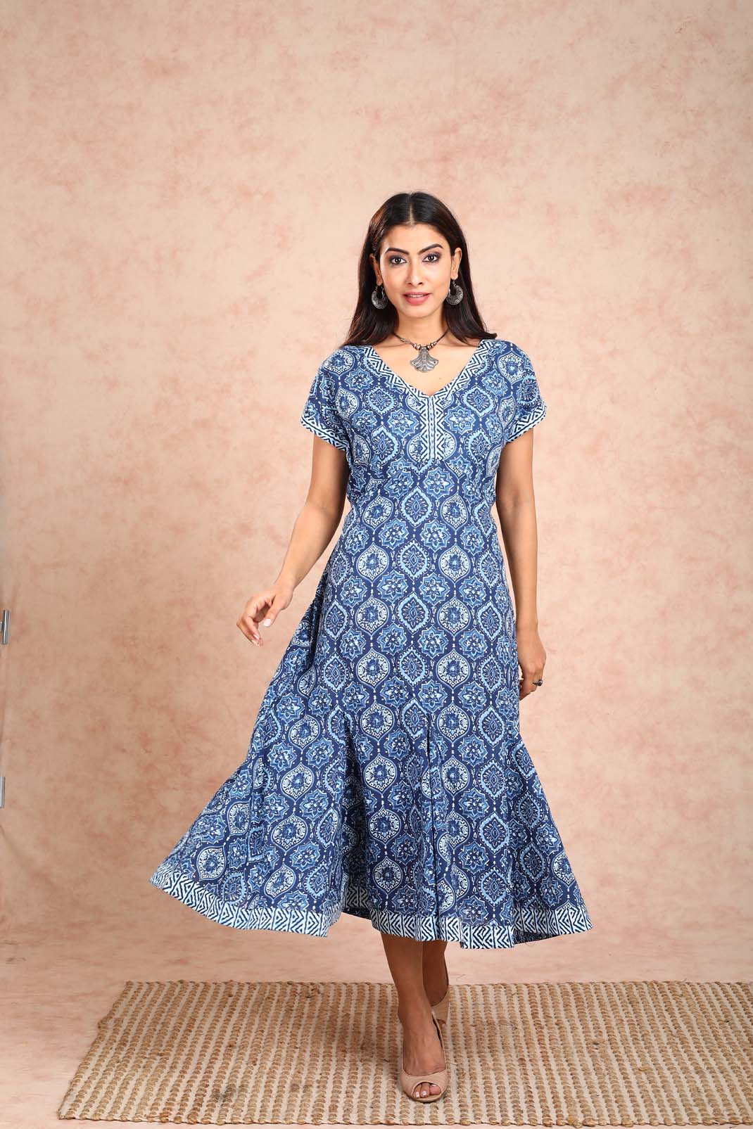 Blue frill bottom Front Open Dress